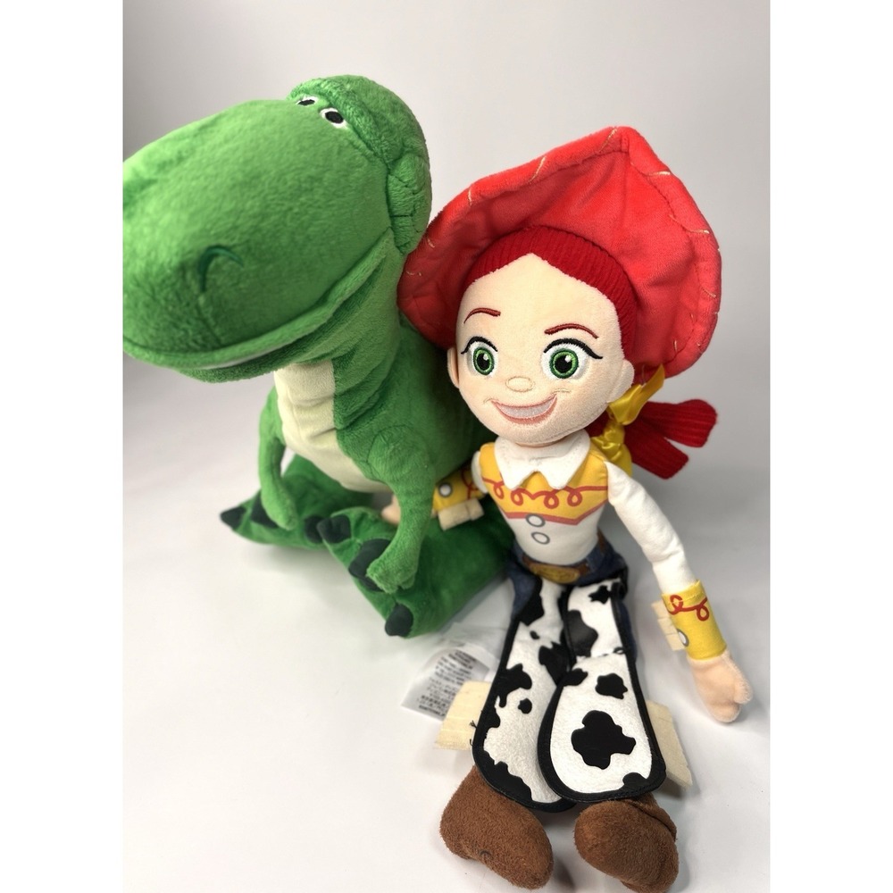 Disney Pixar Toy Lot Of 2 Story Jessie Cow Girl Plush Doll 17" & Rex 20" Plush